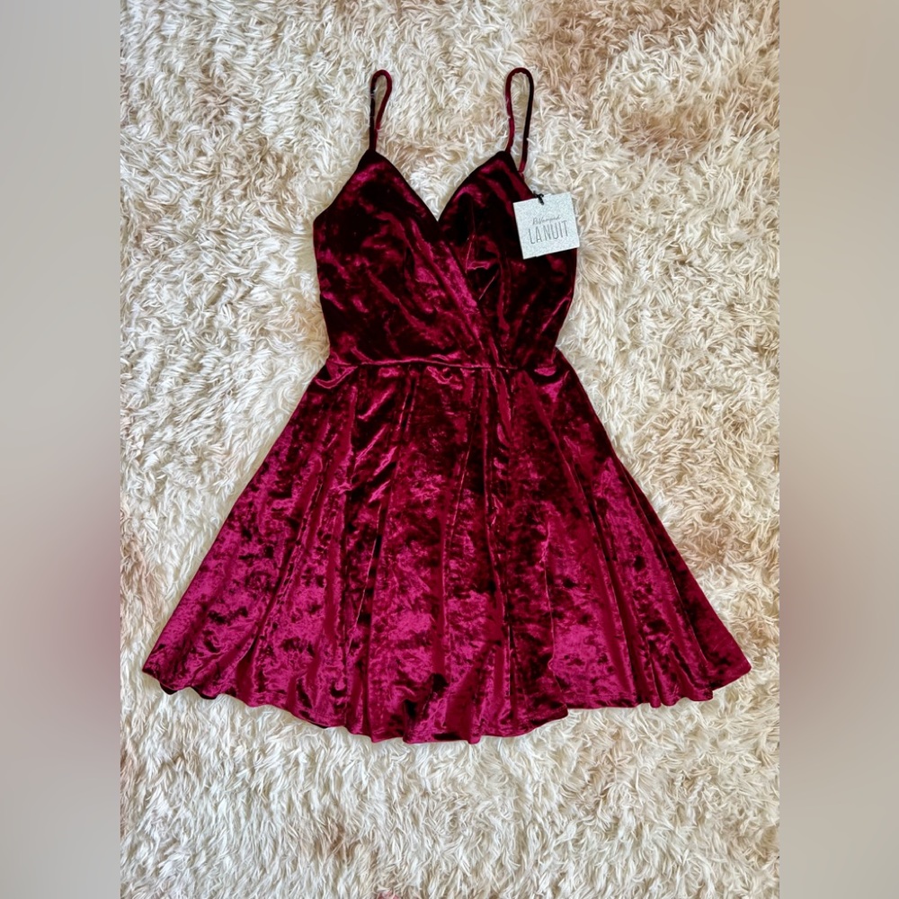 Crushed Velvet Surplice V Neck Dress